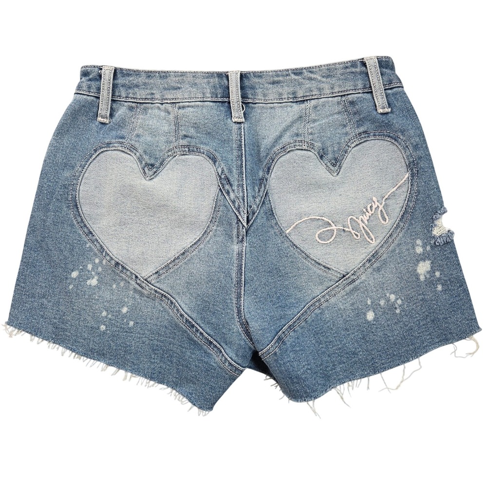 Juicy Couture Heart Back Denim Shorts Womens 25 Blue Distressed Cut Off